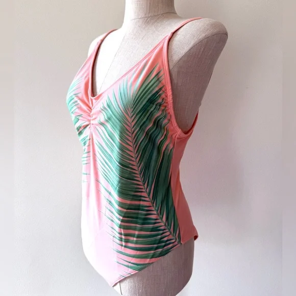 Xhilaration Tropical Palm Print Scoop Back One Piece Swimsuit - Picture 3 of 12